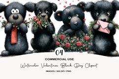 Watercolor Valentines Black Dog Clipart Product Image 1