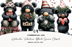 Watercolor Valentines Black Gnome Clipart Product Image 1