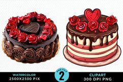 Watercolor Valentine&#039;s Day Cake Clipart Bundle Product Image 3