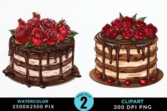 Watercolor Valentines Cakes Illustration PNG Clipart Product Image 1
