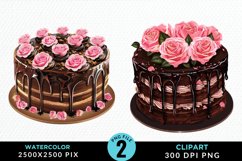 Watercolor Valentines Cakes Sublimation PNG Clipart Product Image 1