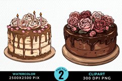 Watercolor Valentines Cakes Sublimation PNG Clipart Product Image 1