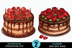 Watercolor Valentines Cakes Illustration PNG Clipart Product Image 1