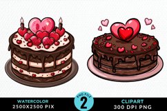 Watercolor Valentines Cakes Sublimation PNG Clipart Product Image 1