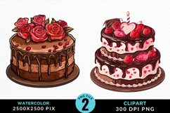 Watercolor Valentines Cakes Sublimation PNG Clipart Product Image 1