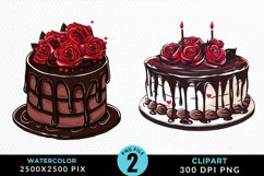 Watercolor Valentines Cakes Sublimation PNG Clipart Product Image 1