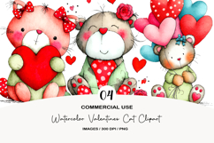Watercolor Valentines Cat Clipart Product Image 1