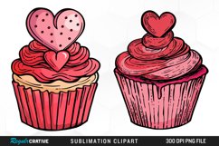 Watercolor Valentines Cupcake Clipart Product Image 1