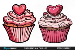 Watercolor Valentines Cupcake Clipart Product Image 1