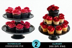 Watercolor Valentines Cupcakes Exquisite Clipart Product Image 1