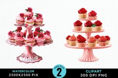 Watercolor Valentines Cupcakes Graphic Clipart Product Image 1