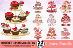 Watercolor Valentine&#039;s Day Cupcakes Clipart Bundle Product Image 1