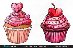 Watercolor Valentines Cupcakes Collection Clipart Product Image 1