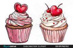 Watercolor Valentines Cupcakes Collection Clipart Product Image 1