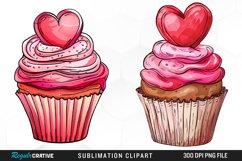 Watercolor Valentines Cupcakes Collection Clipart Product Image 1