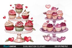 Watercolor Valentine&#039;s Day Cupcakes Clipart Bundle Product Image 4