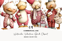 Watercolor Valentines Duck Clipart Product Image 1