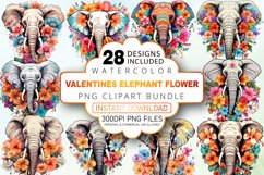 Watercolor Valentines Elephant Flower Clipart Bundle Product Image 1