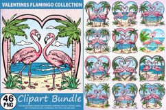 Watercolor Valentine&#039;s Day Flamingo Clipart Bundle Product Image 1