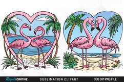 Watercolor Valentine&#039;s Day Flamingo Clipart Bundle Product Image 2