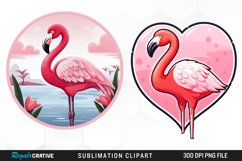 Watercolor Valentines Flamingo Art Clipart Product Image 1