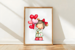 Watercolor Valentines Girl Clipart Product Image 3