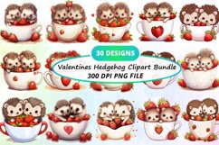 Watercolor Valentines Hedgehog Clipart Bundle Product Image 1