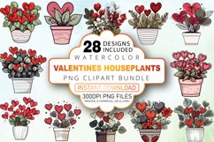 Watercolor Valentines Houseplants Clipart Bundle Product Image 1