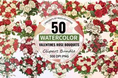 Watercolor Valentines Rose Bouquets Clipart Bundle Product Image 1