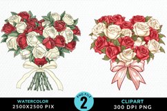 Watercolor Valentines Rose Bouquets Clipart Product Image 1