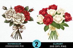 Watercolor Valentines Rose Bouquets Clipart Product Image 1