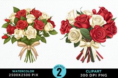 Watercolor Valentines Rose Bouquets Clipart Product Image 1