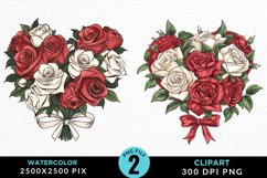 Watercolor Valentines Rose Bouquets Clipart Product Image 1