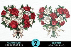 Watercolor Valentines Rose Bouquets Clipart Product Image 1