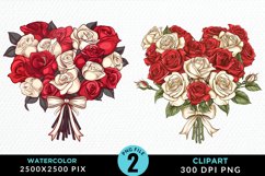 Watercolor Valentines Rose Bouquets Art Clipart Product Image 1