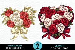 Watercolor Valentines Rose Bouquets Clipart Product Image 1