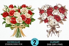 Watercolor Valentines Rose Bouquets Clipart Product Image 1
