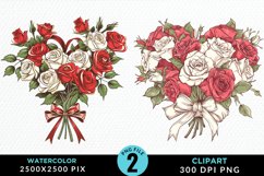 Watercolor Valentines Rose Bouquets Art Clipart Product Image 1