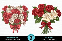 Watercolor Valentines Rose Bouquets Clipart Product Image 1