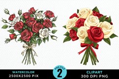 Watercolor Valentines Rose Bouquets Clipart Product Image 1
