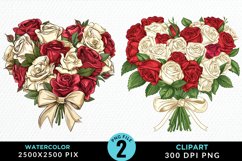 Watercolor Valentines Rose Bouquets Clipart Product Image 1
