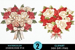 Watercolor Valentines Rose Bouquets Clipart Bundle Product Image 4