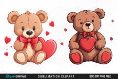 Watercolor Valentines Teddy Bear PNG Set Clipart Product Image 1