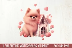 Cute Valentine Pomeranian Puppy, Valentines Clipart Product Image 1