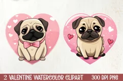Sweet Pugs Valentine Clipart, Valentines PNG Product Image 1