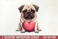 Cute Pug Puppy Valentine Clipart, Valentines Clipart Product Image 1