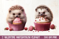 Hedgehog Loves Cupcake Clipart Sublimation, Valentines PNG Product Image 1