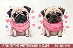 Sweet Pugs Valentine Clipart, Valentines PNG Product Image 1