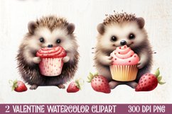 Hedgehog Loves Cupcake Clipart Sublimation, Valentines PNG Product Image 1