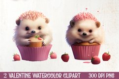 Hedgehog Loves Cupcake Clipart Sublimation, Valentines PNG Product Image 1
